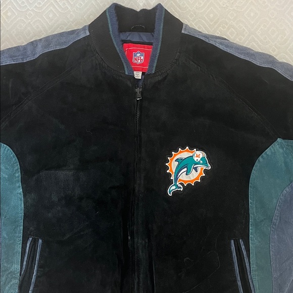 NFL Other - NFL Dolphins Black and Teal Leather Bomber Jacket